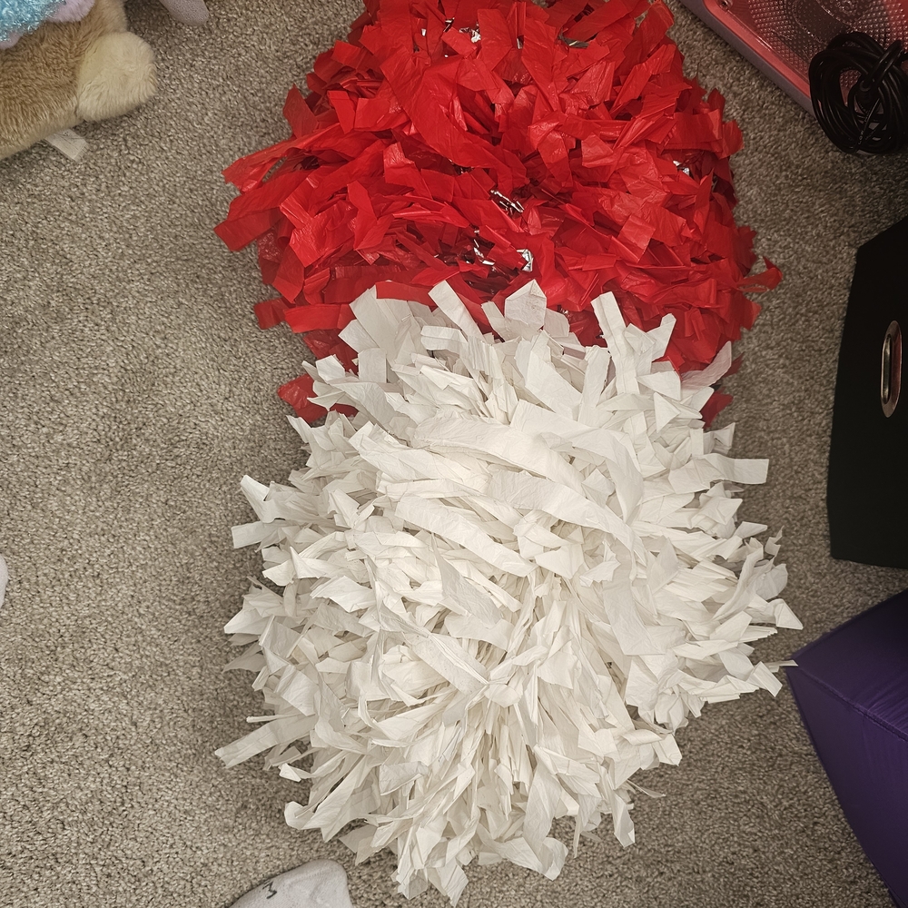 Red and White Cheerleading Pom Poms
